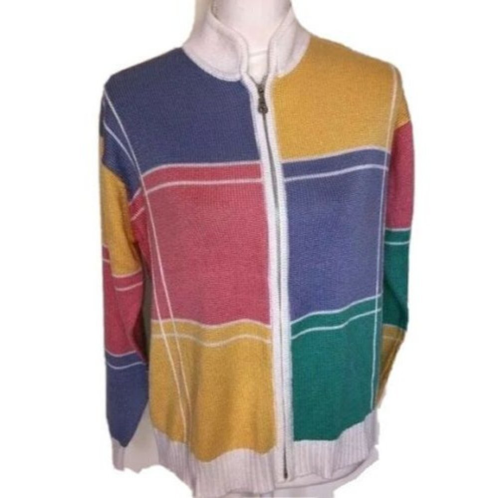 Fia Italia Sweater Womens Medium M Vintage Handloomed Pink Colorblock Italy